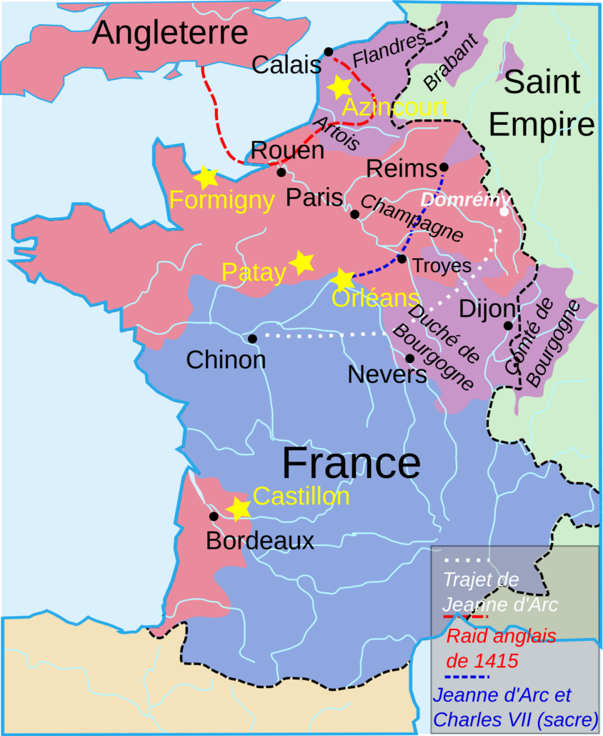 Carte du royaume de France durant l'époque de Jeanne d'Arc - Histographe.fr